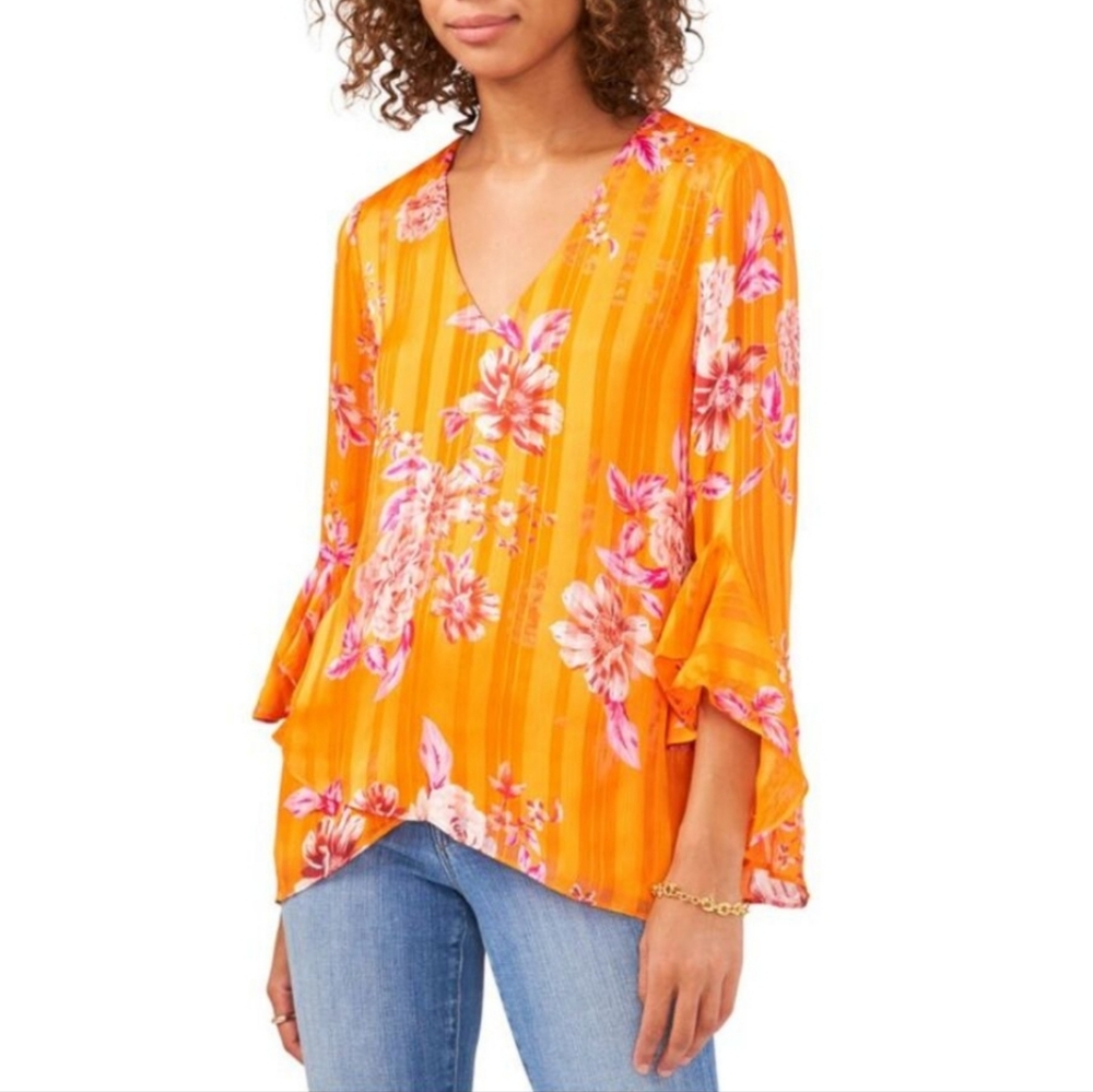 Vince Camuto Bright Orange Floral Blouse